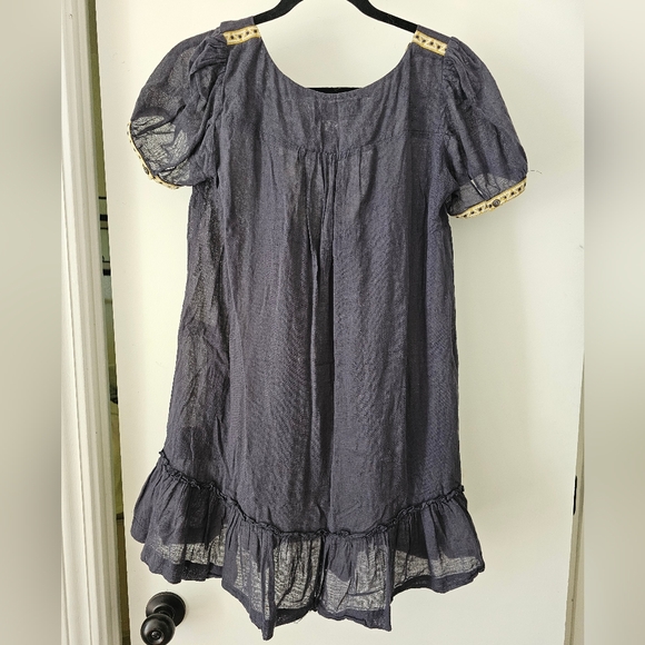 Velvet Gray Embroidered Sheer Dress Boho Festival Spring Pockets Size Small - Picture 2 of 11